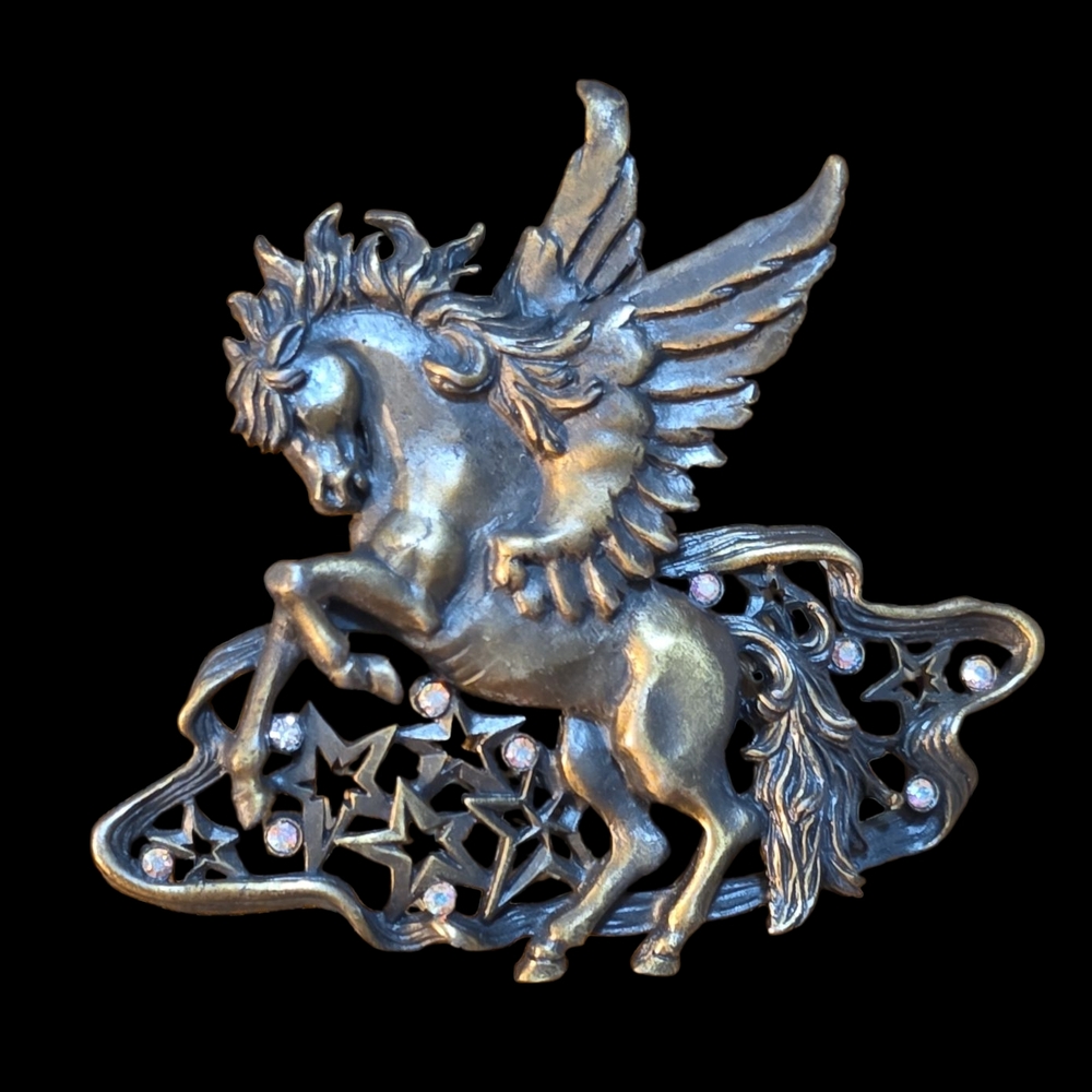 Silver Pegasus Brooch with Rhinestones